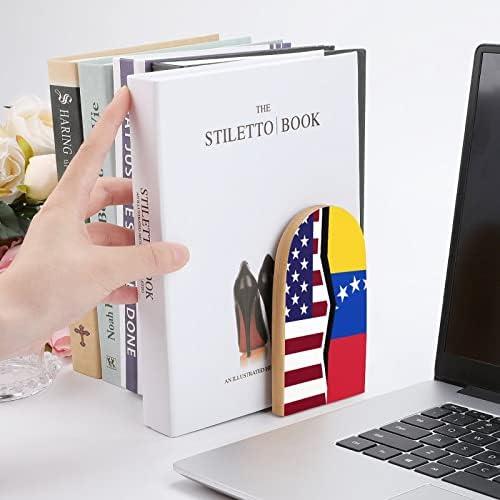 אמריקאי וונצואלה דגל עץ תומכי ספרים למדפים ללא החלקה משרד ספר ארגונית סטנד 1 זוג עבור דקורטיבי מדף ספרים