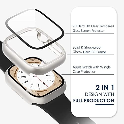 חפיסת וינגל 5 לסדרה Apple Watch 8 7 מגן מסך מארז 41 ממ, כיסוי פנים מגן Iwatch עם פגוש מחשב קשה מזכוכית