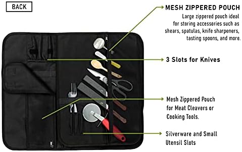 שף סכין רול תיק מחזיק 10 סכינים-מכיל 2 גדול כיסי רוכסן עבור בשר קופיצים בישול כלים - עמיד סכין מקרה