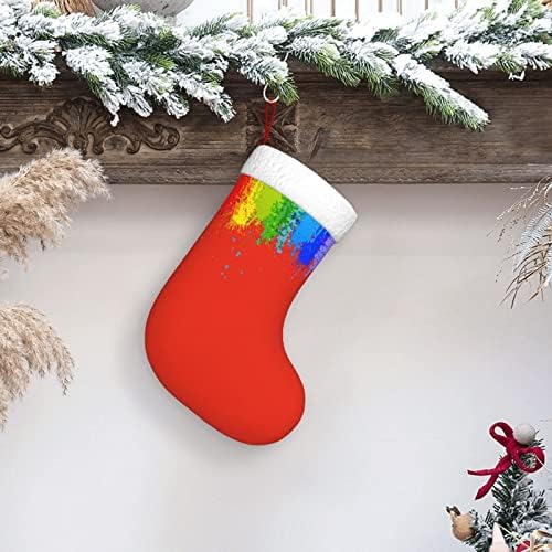 Waymay Rainbow Paint Splatter גרב חג המולד של 18 אינץ 'חג המולד תלוי גרב גרבי חג קלאסי