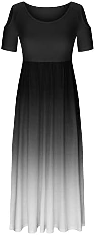 קיץ מקסי שמלות לנשים שיפוע צוות צוואר קר כתף קצר שרוול מזדמן רופף ארוך שמלה