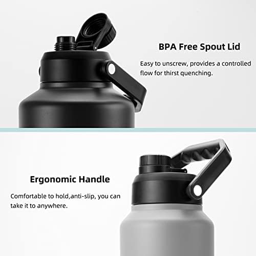 BJPKPK בקבוק מים מבודד גלון אחד, מדיח כלים תרמוס נירוסטה בטוח, כד BPA חינם עם ידית ארגונומית ותחתית