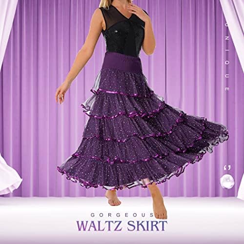 Victray Long Waltz חצאית שכבת נשף אולם נשפים חצאיות ריקוד אלגנטיות רוקדות חצאית סגולה לנשים