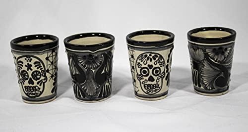 מקסיליף קרמיקה טלאברה טקילה שוט זכוכית סט של 4 חתיכות / כוסות שתייה מקסיקניות / כלי חרס אותנטיים שצוירו