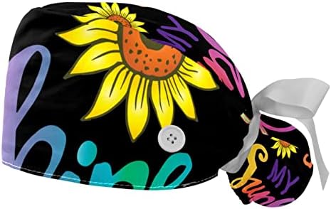 Niaocpwy 2PCs נשים כובע עבודה מתכוונן עם כפתור ציטוט מוטיבציוני צבעוני של חמניות קוקו קומפיל.