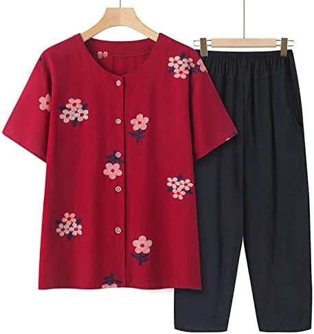 תלבושות קיץ לנשים 2023 חופשה בתוספת גודל קשישים רופפים חולצות שרוול קצרים ומכנסיים ערכות טרקלין סטים