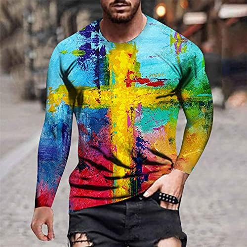 XXBR Mens חידוש חולצת טריקו שרוול ארוך ישו צולב אמונה ספורט ספורט טיי אופנה אופנה נוצרית צולבת הדפסים