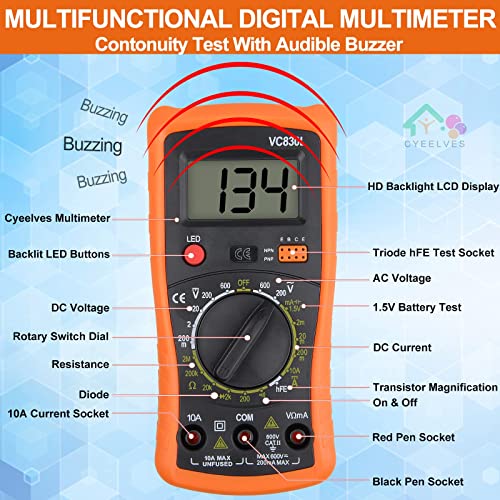 מולטימטר דיגיטלי, מולטימטר עם בודק AC DC Voltmeter & OHM VOLT VOLT, בודק סוללות רב -תכליתי, מדפסת מיני