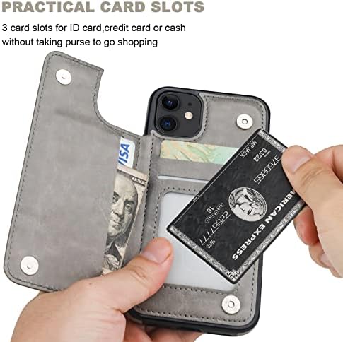נרתיק ארנק אייפון 11 עליון עם מחזיק כרטיס, נרתיק חריצי כרטיס עור מפוצל, אבזם מגנטי כפול וכיסוי עמיד