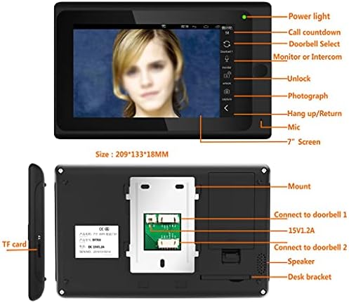 7 אינץ ' טביעת אצבע כרטיס וידאו דלת טלפון פעמון אינטרקום מערכת עם קווית 1080 מצלמה