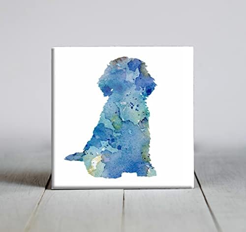 כחול מופשט קוקאפו כלב יושב בצבעי מים אמנות דקורטיבי אריח