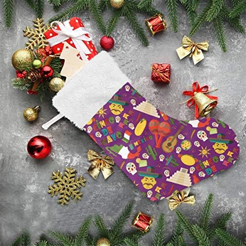 PIMILAGU LAT סגנון סגול גרבי חג המולד 1 חבילה 17.7 , גרביים תלויים לקישוט חג המולד