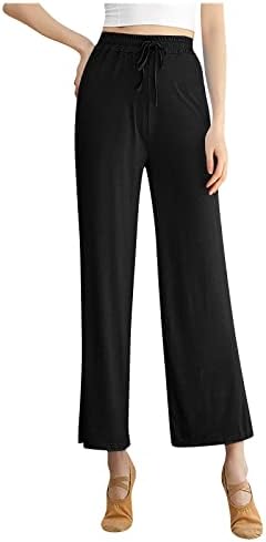 מכנסי רגל רחבים של בסיסיין לנשים מכנסי טרנינג רופפים מזדמנים מכנסיים עלייה גבוהה מכנסיים זורמים מכנסי