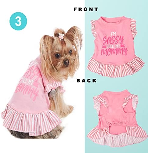 VLONY 4 חתיכות שמלת כלב שמלת כלב שמלה שופעת חולצת כלבים מודפסת עם ראפלס בגדי כלבים לבוש לכלבים קטנים