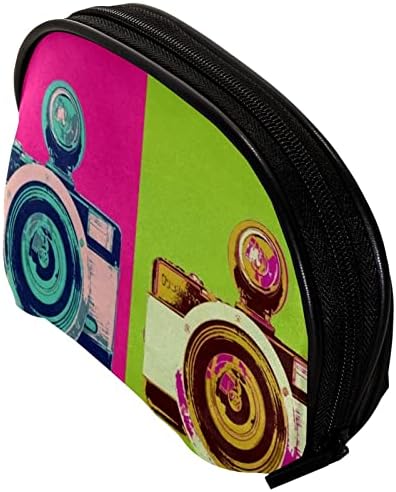 תיק איפור קטן, מארגן קוסמטיקה לטיולים לטיולים לנשים ונערות, מצלמת מצוירת בצבע מצוירת