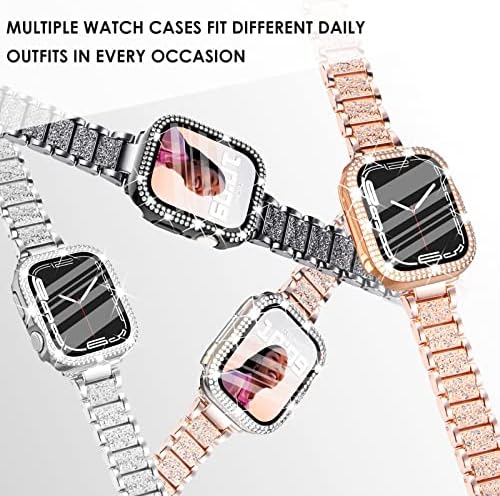 WINGLE תואם לסדרת Apple Watch 8 7 מגן מסך מארז 45 ממ כיסוי פנים עם זכוכית מחוסמת, Bling Diamond Protective