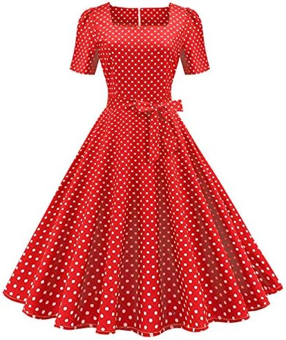 שמלת נדנדה וינטג 'של שנות החמישים לאישה, נשים פולקה נקודה שמלת קוקטייל שרוול קצר עניבת פרפר מותניים