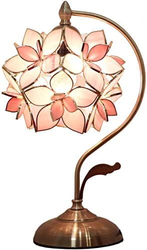 10833 רוז לילי פרח טיפאני סגנון מוכתם זכוכית מנורת שולחן עם בציר פליז בסיס אלקטרוליטי גימור עבור המיטה