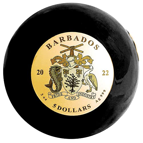 2022 DE Blue Marble Powercoin שחור פנגיאה מוזהבת כדורית 3 עוז מטבע כסף 5 $ Barbados 2022 BU מבריק לא