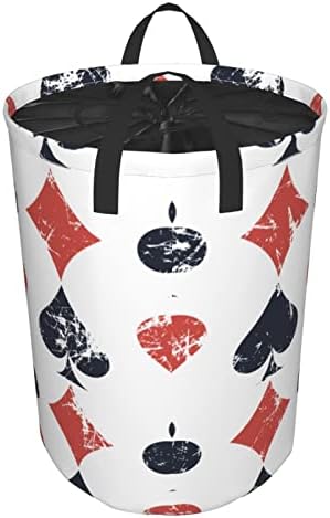 סמלים של משחקי כרטיסי סל כביסה יצירתי גיאומטרי לבן אדום שחור גראנג ' רקע שרוך עמיד למים עגול מתקפל כביסת