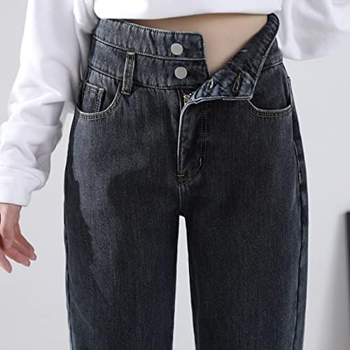 מכנסי ג'ינס עם מותניים גבוהים לנשים קטיפה חמה חמה מרופדת חרן ישר מכנסי מכנסי ג'ינס רחבים ישר