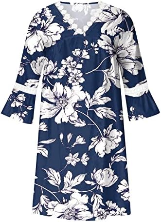 שמלות קיץ של אייאסו לנשים 2023 אופנה מודפסת טרייה עם צווארון 3/4 שרוולים מיני שמלה מזדמנת Boho Boho