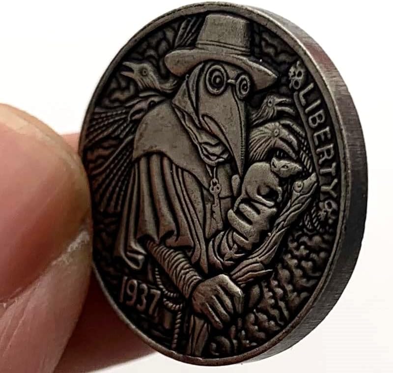 1937 אמריקאי תועה עורב מחודד חולדה פליז כסף ישן 21 ממ אוסף מטבע זיכרון מלאכה ציפור ציפור מטבע כסף מטבע