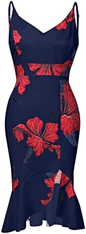 שמלת קיץ לנשים 2023 פרוע מזדמן שולי V-צווארון שמלת צווארון הסוואה ללא שרוולים מודפסים מרדי גרא שמלה