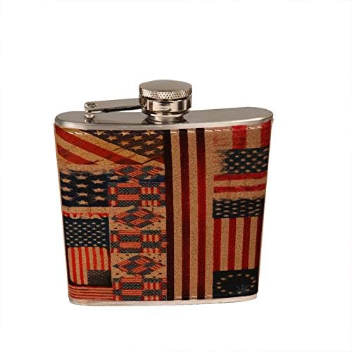 מקרי סאנשיין-פסים אמריקאים דגל ארה ' ב 6 עוז. משקאות בקבוקון עץ קופסא מתנת סט כולל. כוסות יריות וצינור
