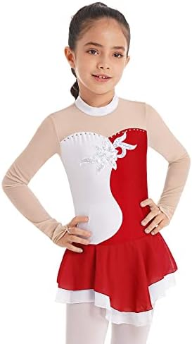 ילדות Kvysinly בנות דמות רולר שמלת החלקה על קרח שרוול ארוך בלט בלט בלגי גוף בלרינה לבגדי ריקוד לבגדי
