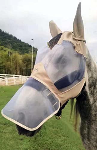 מסכת זבוב סוס כיסוי אף ארוך ואוזניים עם הגנה אולטרה סגולה ומסכת רשת נגד זבובים קלח שמפניה