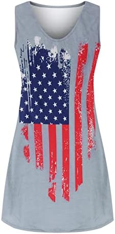 4 ביולי סקסי שמלה לנשים רופף מזדמן קיץ מיני שמלה ללא שרוולים צווארון אמריקאי דגל כוכבים פסים חוף שמלות