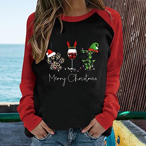 חולצות חג המולד של נשים אופנה 2023 סווטשירט ראש השנה רק ילדה שאוהבת יין וכוסות יין לחג המולד