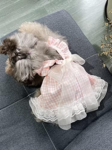 שמלת כלבים משובצת Qwinee שמלות נסיכה חתול חתול תחרה חצאית חתלתול גור ורוד xl