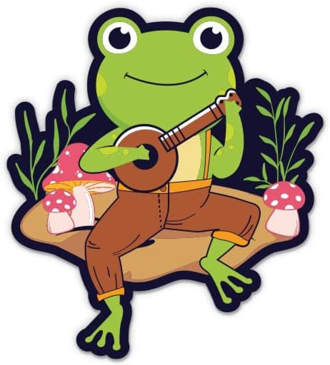 צפרדע חמודה מנגנת מדבקה של בנג'ו - מדבקת מחשב נייד 3 אינץ ' - ויניל אטום למים לרכב, טלפון, בקבוק מים