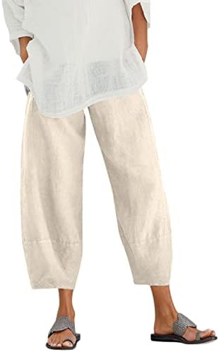 מכנסי קפרי מזדמנים לנשים מותניים גבוהות כותנה מכנסי טרקלין מכנסי טרקלין פרחים הדפס פרחוני רגל רחבה בתוספת