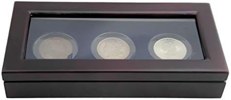 קופסת תצוגה עם זכוכית עץ עם שלוש כמוסות טבעות אוויר עם טבעות שחורות לדולר גדול