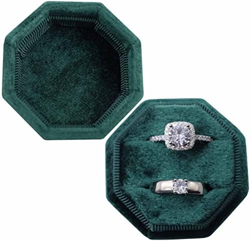 קופסת תכשיטים של Huatsing קופסת טבעת קטיפה, קופסת נושאי טבעת מתומנת עם מכסה ניתנת לניתוק, חריצי כפול