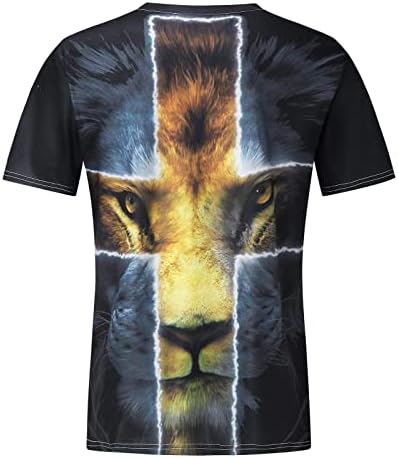 חולצות טריקו של שרוול קצר של Ubst Mens, אמונה קיץ ישו קרוס אריה הדפסת אריות דלים כושר שרירים אתלטים
