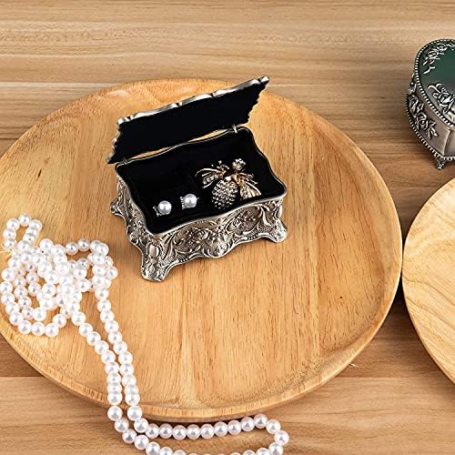 קופסאות תכשיטים של Haoktsb קטנטנות קטנות וינטג 'תכשיטים תכשיטים טבעות טבעות עגילי אוצר חזה פח מקושט