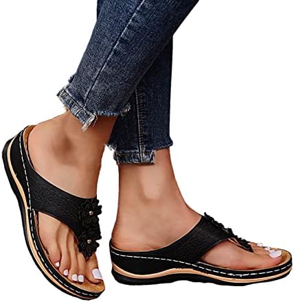 נעל עבור נשים, נשים של קיץ סנדל עם קשת תמיכה ללבוש עמיד נוח שקופיות פרח קליפ הבוהן כישלון להעיף