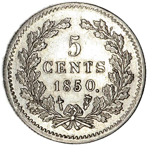 1850 NL הולנדס וילאם III KM 91 עם DOT לאחר תאריך חרב סימן פרטי 5 סנט בערך לא מחולק