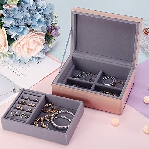קופסא תכשיטים לנשים, מתנה לאהובים, מארגן תכשיטים 2 שכבות עם מגש נשלף ב 18 על 13 על 7.5 סנטימטר