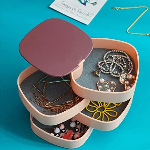 מגש תצוגת תכשיטי ילדה בסגנון אירופה 360 קופסא אחסון תכשיטים לאריזת שרשרת טבעת עגיל (צבע: ורוד, גודל
