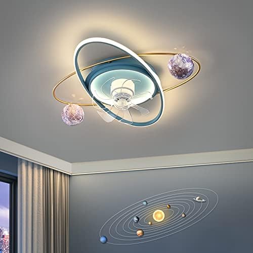 DLSIXYI חדר ילדים כוכב לכת LED תאורת תקרה עם מאוורר, אורות מאוורר תקרה 58W עם מאוור
