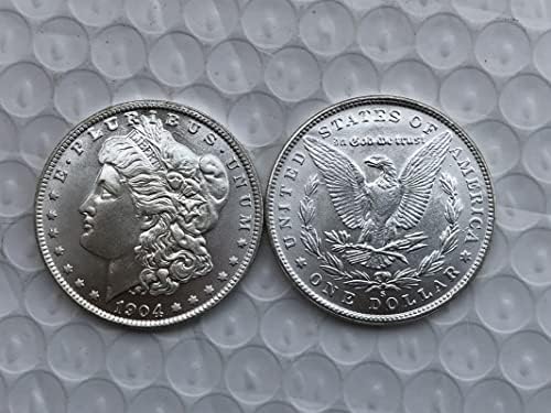 גרסת 1904 של מטבע המורגן האמריקני סילבר דולר פליז פליז מכסף מלא מטבעות זיכרון זרות מצופה כסף.